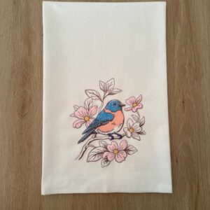 embroidered bluebird tea towel | 100% cotton flour sack kitchen towel