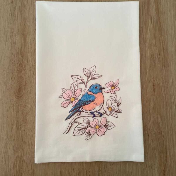 embroidered bluebird tea towel | 100% cotton flour sack kitchen towel