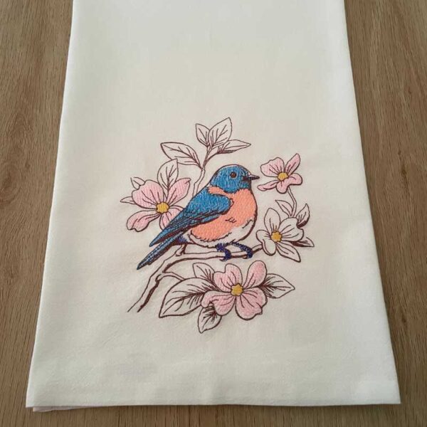 embroidered bluebird tea towel | 100% cotton flour sack kitchen towel