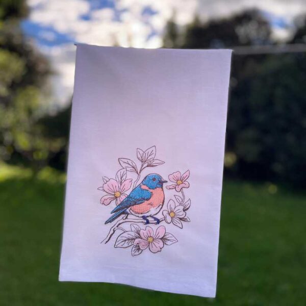 embroidered bluebird tea towel | 100% cotton flour sack kitchen towel