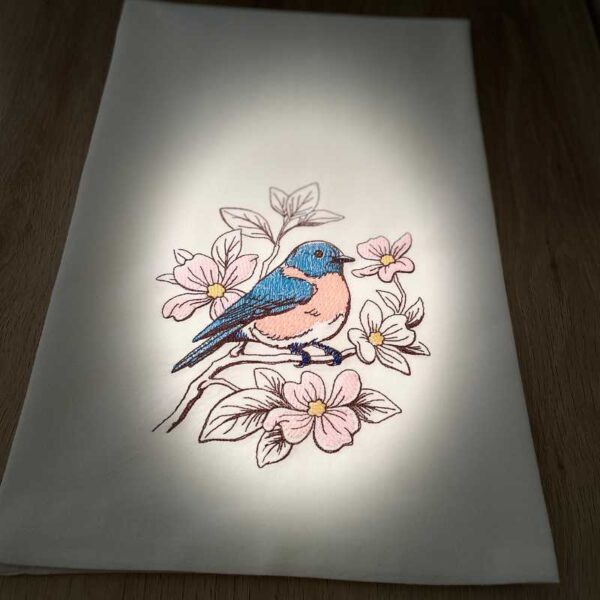 embroidered bluebird tea towel | 100% cotton flour sack kitchen towel