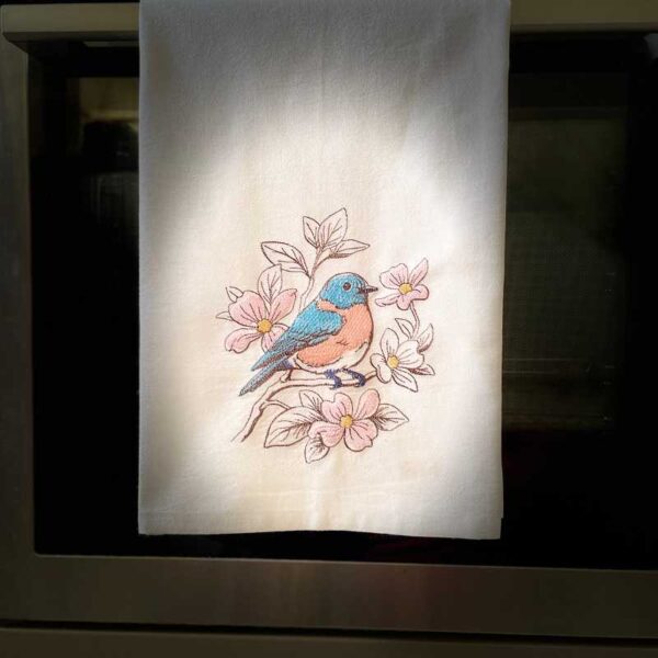embroidered bluebird tea towel | 100% cotton flour sack kitchen towel