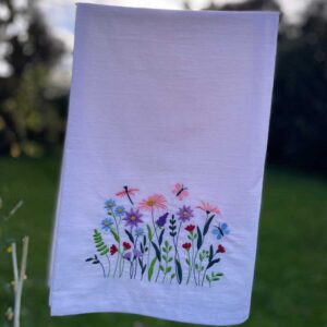 wildflower meadow embroidered tea towel | 100% cotton flour sack kitchen towel